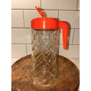 Anchor Hocking TANG Juice Pitcher Orange Lid Carafe 1 Qt Swirl Glass